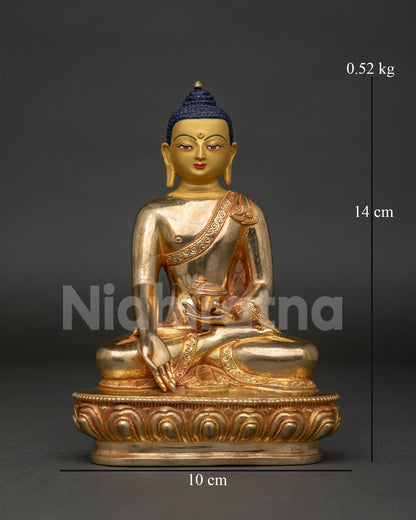 Ratnasambhava Buddha Statue Front View Handcrafted in Patan Nepal with Gold Fire Gilding.