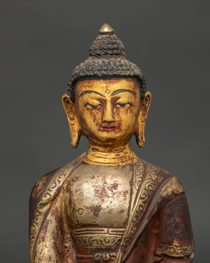 Ratnasambhava Buddha Statue with Gold Fire Gilded Copper and Gold Painted Face.