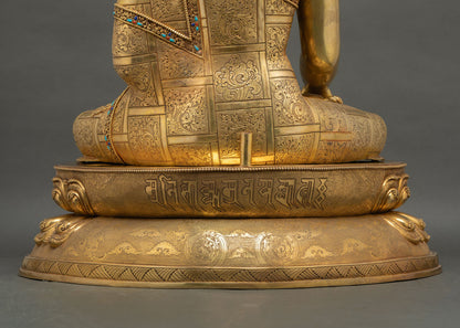 rear lotus base detail of shakyamuni buddha statue with sacred engraved patterns