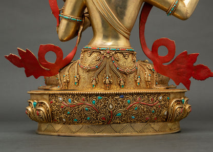 Rear pedestal detail of Nepalese Manjushri Statue with intricate floral carvings