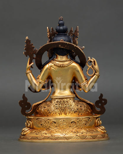 Rear view Chenrezig statue double lotus throne copper handcrafted Himalayan Buddhist sculptur