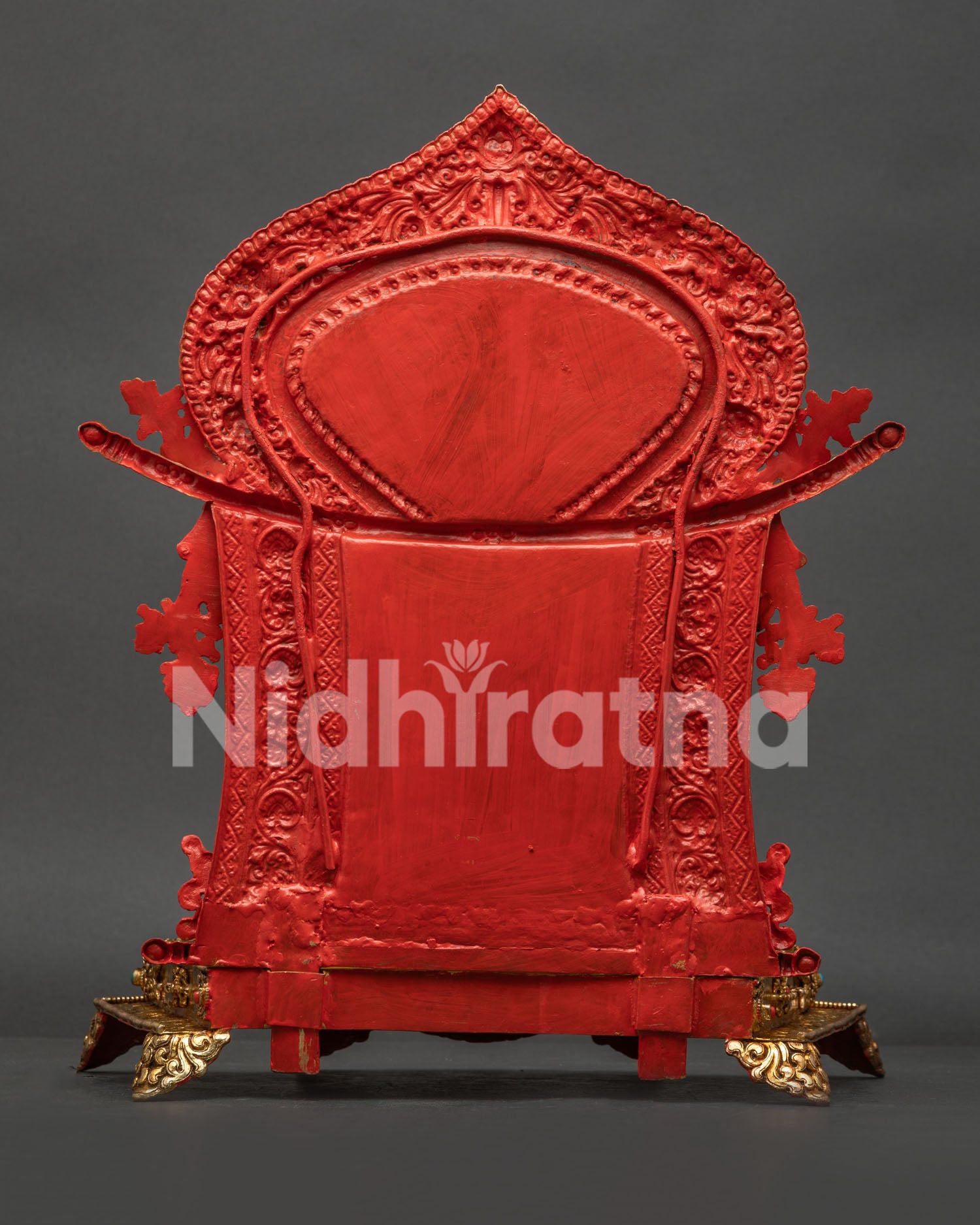 Rear View of Enthroned Shakyamuni Buddha Statue with Hand Carved Jeweled Throne Design