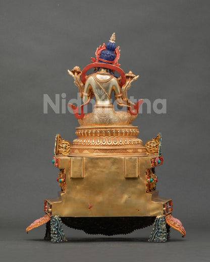 Rear view of Green Tara and gold gilded base from the 21 Tara Statue Set