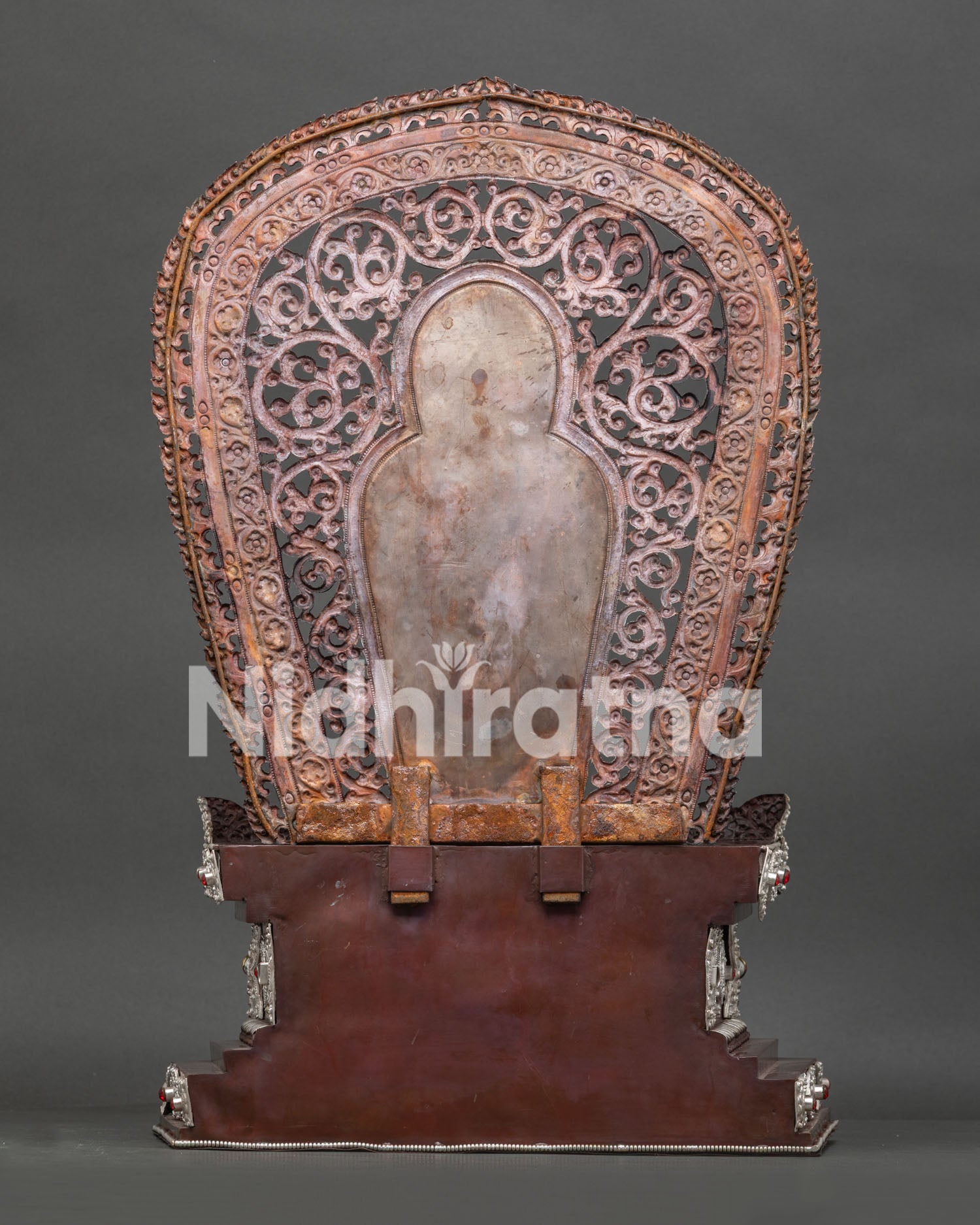 Rear View of Handmade Silver-Plated Lord Ganesha Statue with Oxidized Floral Throne