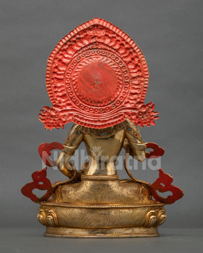 Rear view of Vajrasattva statue showing red halo