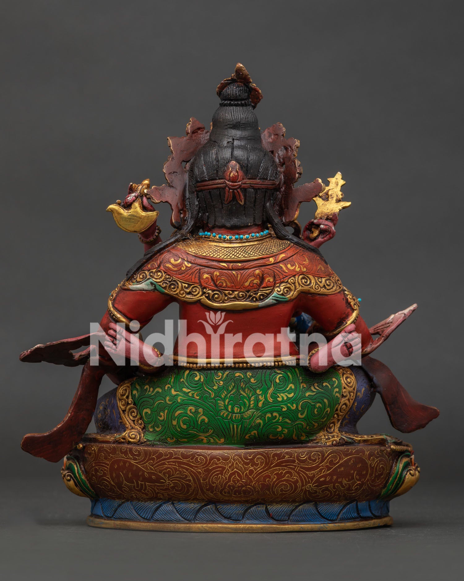 Red Dzambhala Yab Yum Statue back view showing traditional handcrafted details