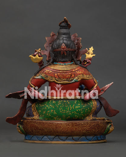 Red Dzambhala Yab Yum Statue back view showing traditional handcrafted details