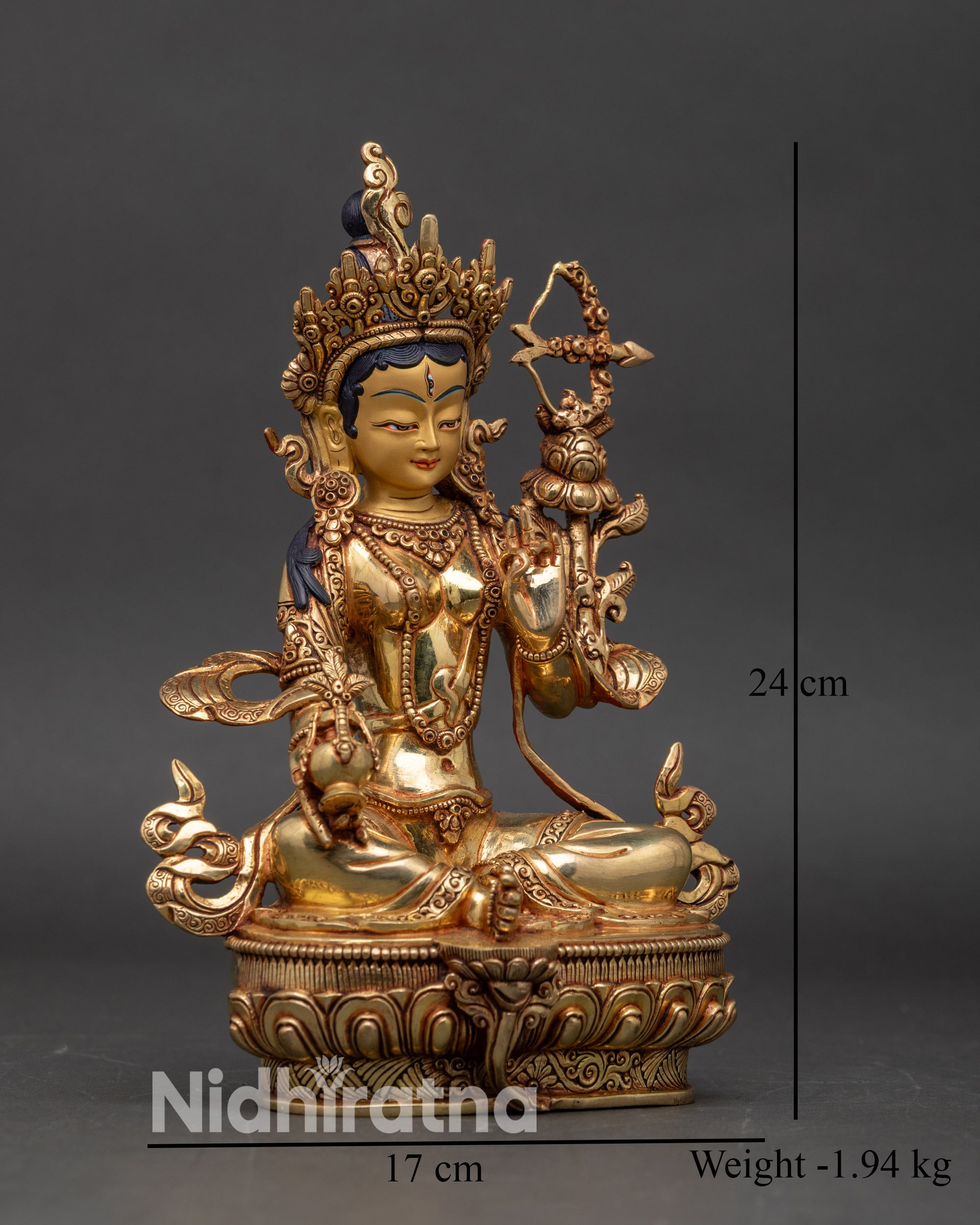red-tara-statue-side-view-holding-utpala-vase-lotus-bow-arrow-himalayan-sacred-art