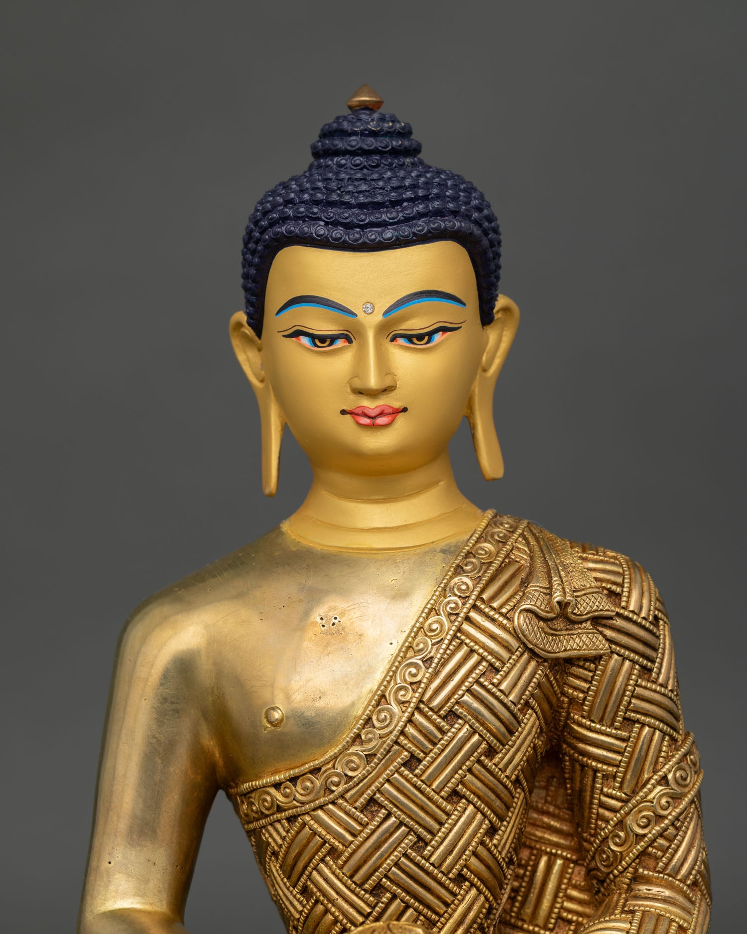 Regular Close Up Amitabha Buddha Statue Fire Gilded Copper Details Nepal