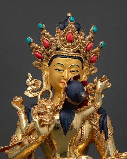 Handcrafted Vajrasattva Yab Yum Sculpture with Vajragarvi Gold Gilded Nepalese Buddhist Statue