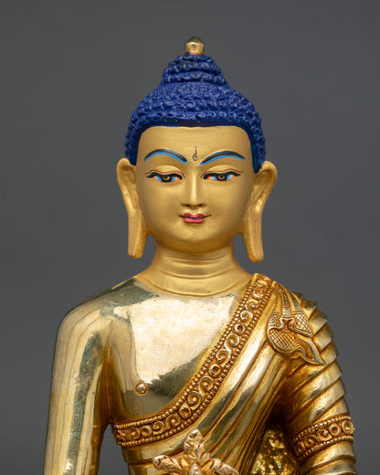 regular close up medicine buddha statue lost wax nepal copper craftsmanship gold gilded detail