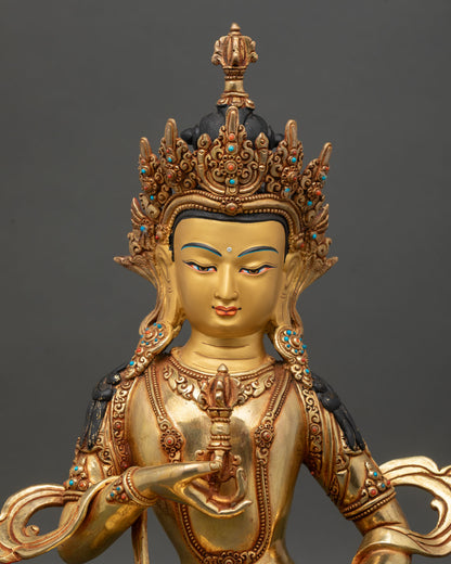 Regular close-up of Dorje Sempa statue showing detailed robes and crown craftsmanship