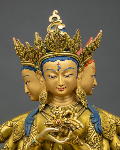 Regular close-up of Namgyalma statue showing intricate copper and gold details