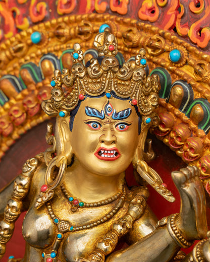 regular close up vajrayogini statue lost wax copper gold gilded tantric dakini art