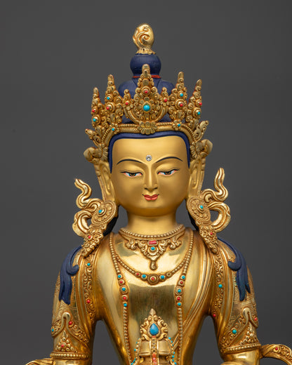 regular close up Amitayus Buddha statue crown earrings necklaces semi-precious stones
