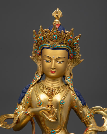 regular close up Dorje Sempa Vajrasattva statue showing vajra bell and jeweled robe