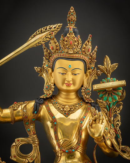 regular close up Manjushri hand holding double-edged sword with wisdom flame
