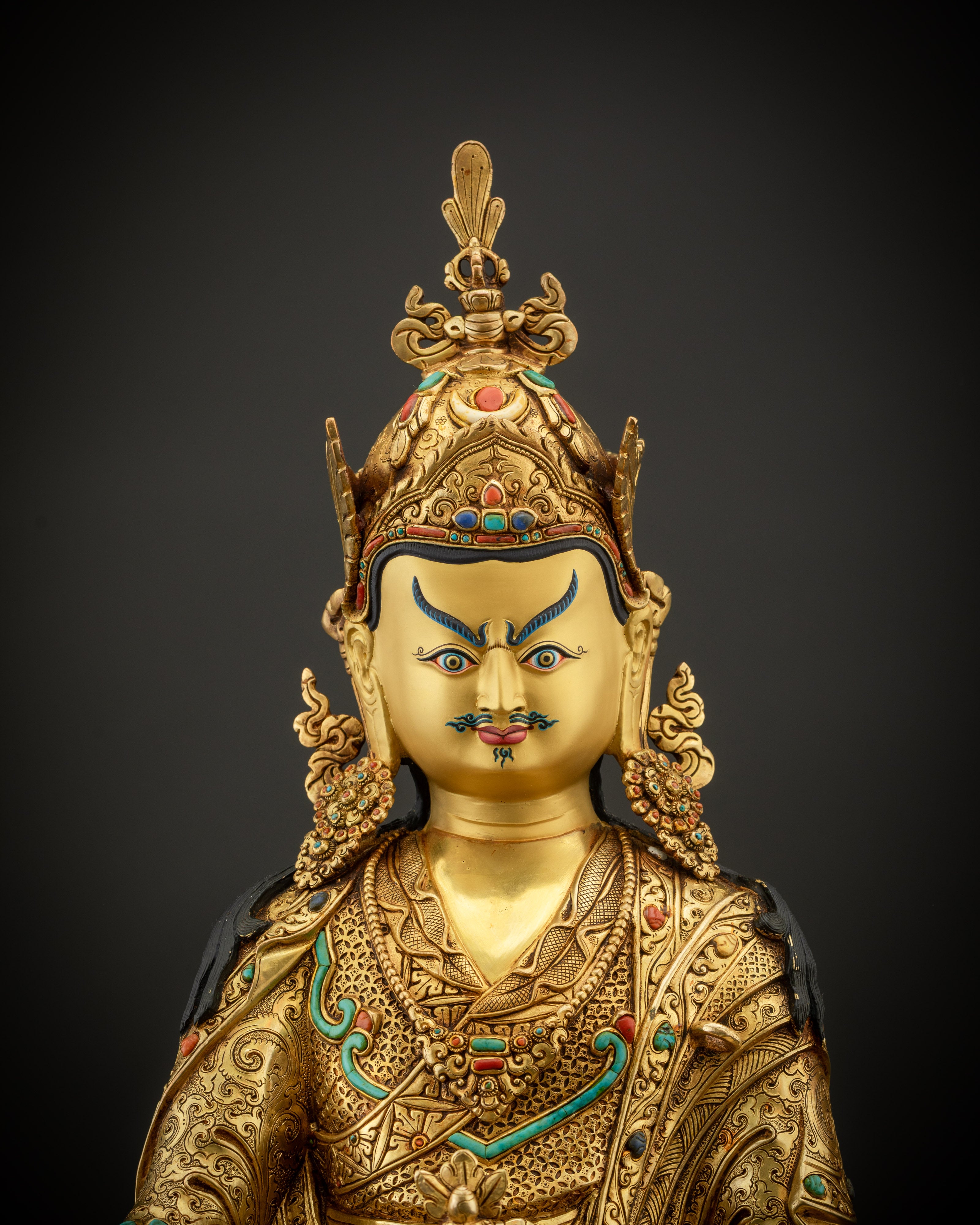 regular close up Padmasambhava gold fire gilded handcrafted Guru Rinpoche statue Nepal

