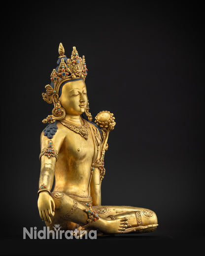 regular right side view chenrezig statue with lotus stem and carved ornaments