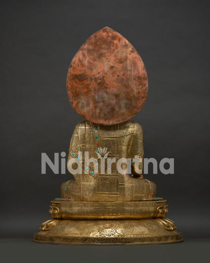 Reverse side of Buddha statue's flaming halo in polished copper