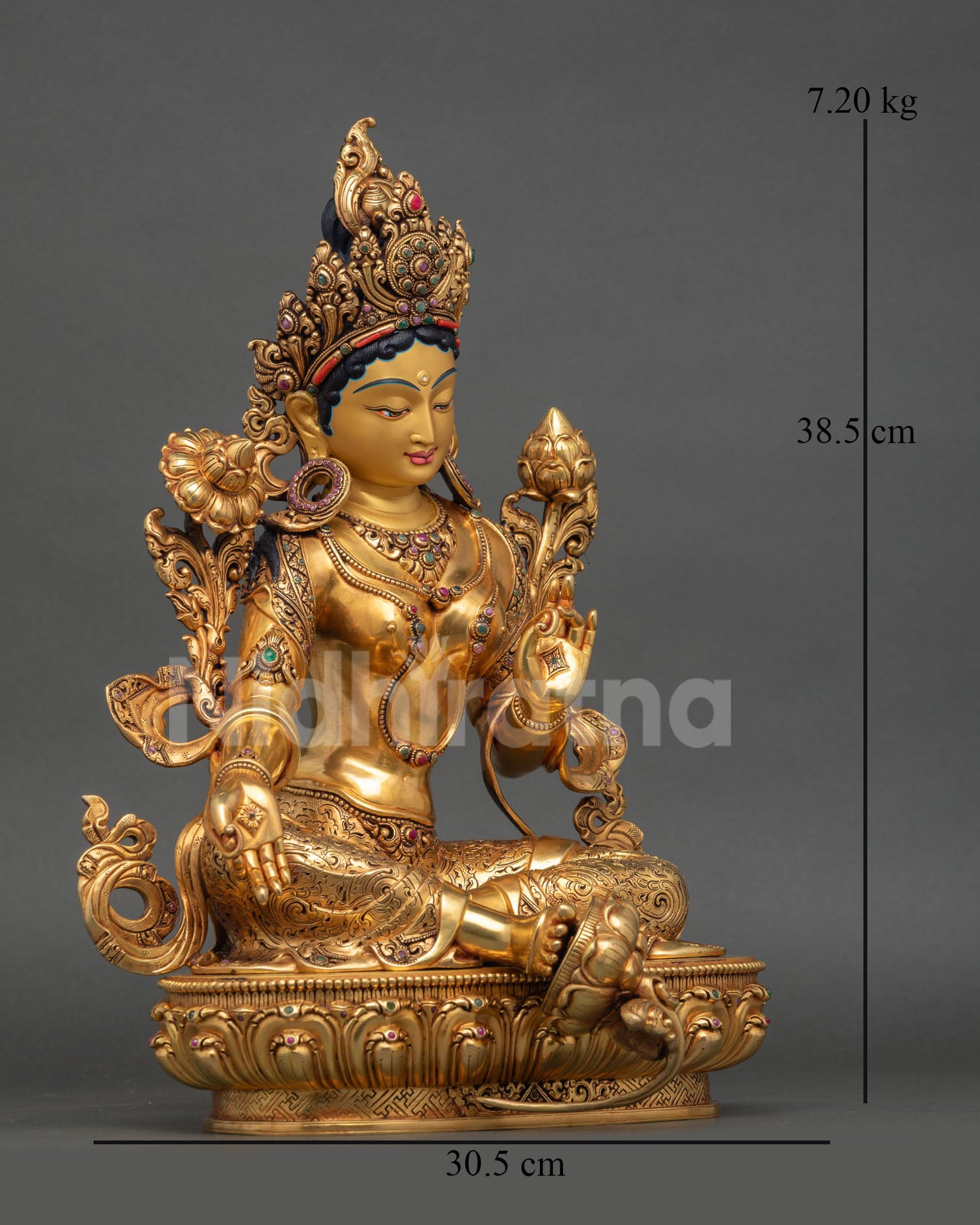 right profile green tara statue nepal copper lotus throne buddhist art elegant detailing