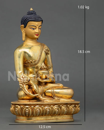 Right profile Medicine Buddha statue, Himalayan copper Buddhist sculpture for healing energy