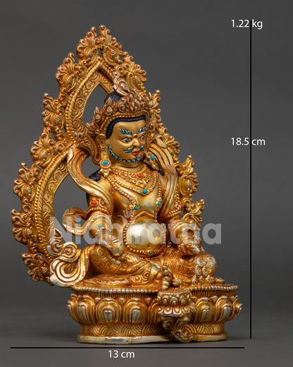 Right profile of Dzambhala Buddhist statue with intricate Himalayan craftsmanship