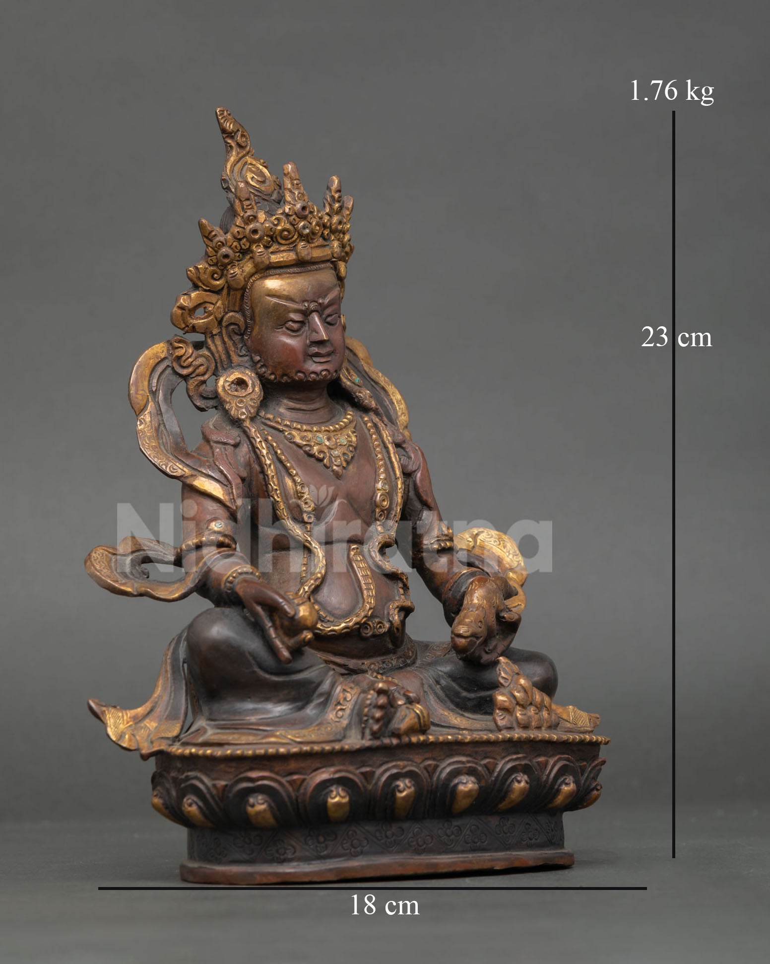 right profile of dzambhala wealth deity statue handcrafted by nepalese artisans