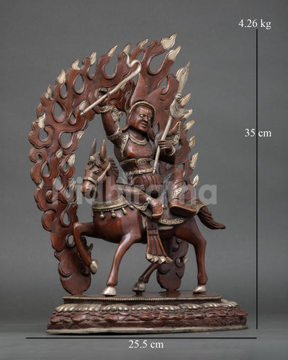 right profile of king gesar statue on horseback, handcrafted tibetan warrior sculpture