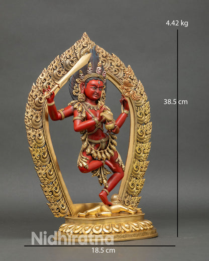Right profile of Maha Vajravarahi statue holding kartika and skull cup, handmade sculpture