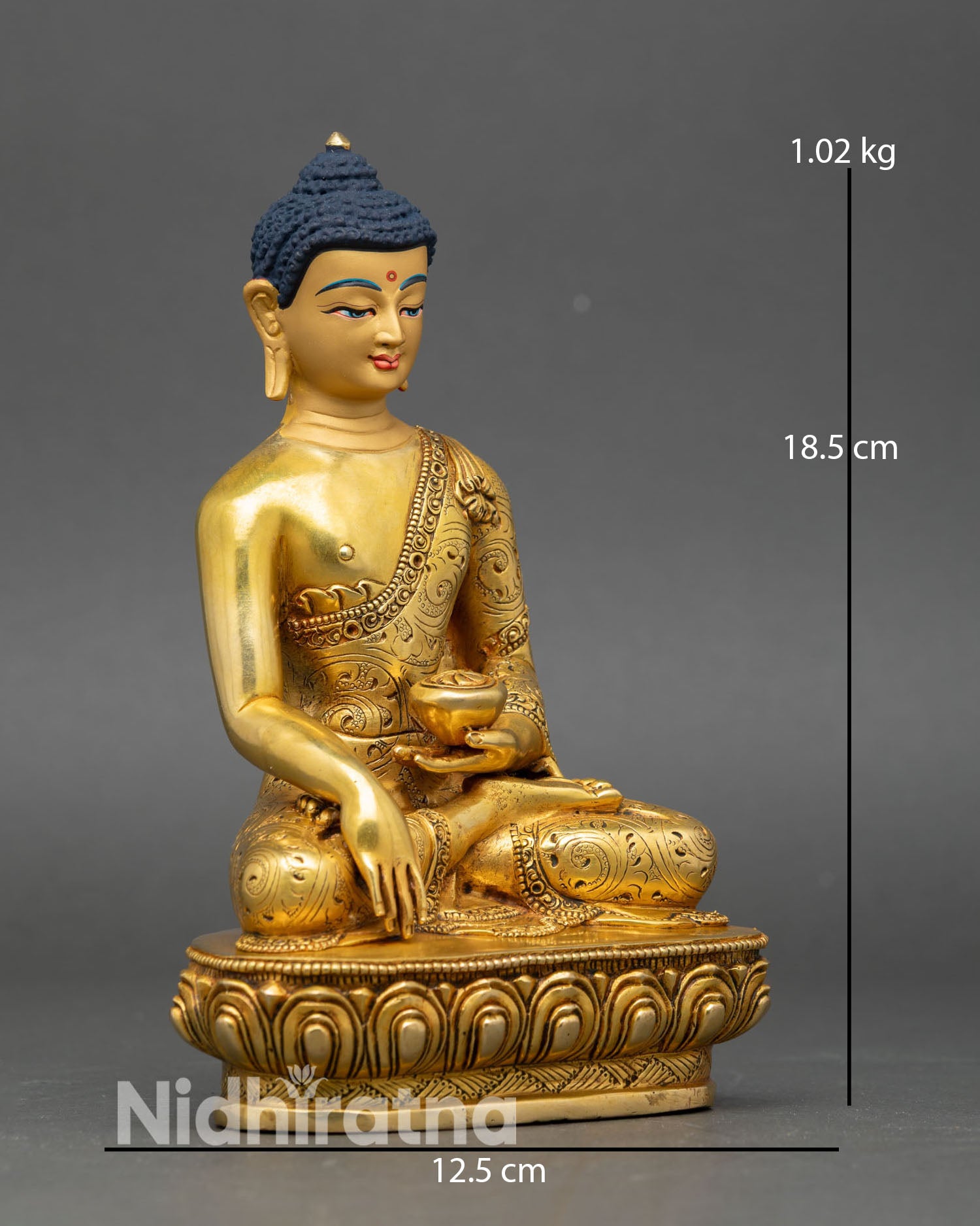 right profile of shakyamuni buddha statue, traditional newari craftsmanship, meditation posture