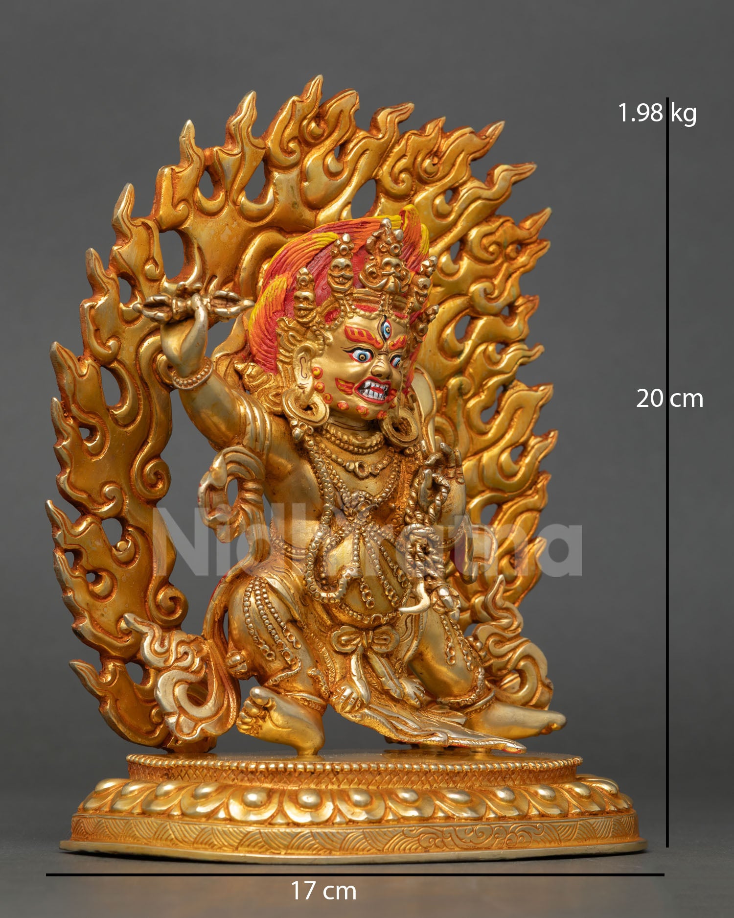 right profile of vajrapani statue handcrafted in nepal with detailed sacred iconography