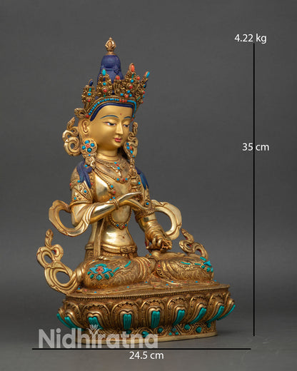 Right profile of Vajrasattva Dorje Sempa sculpture, Tibetan Buddhist ritual artwork with turquoise inlay