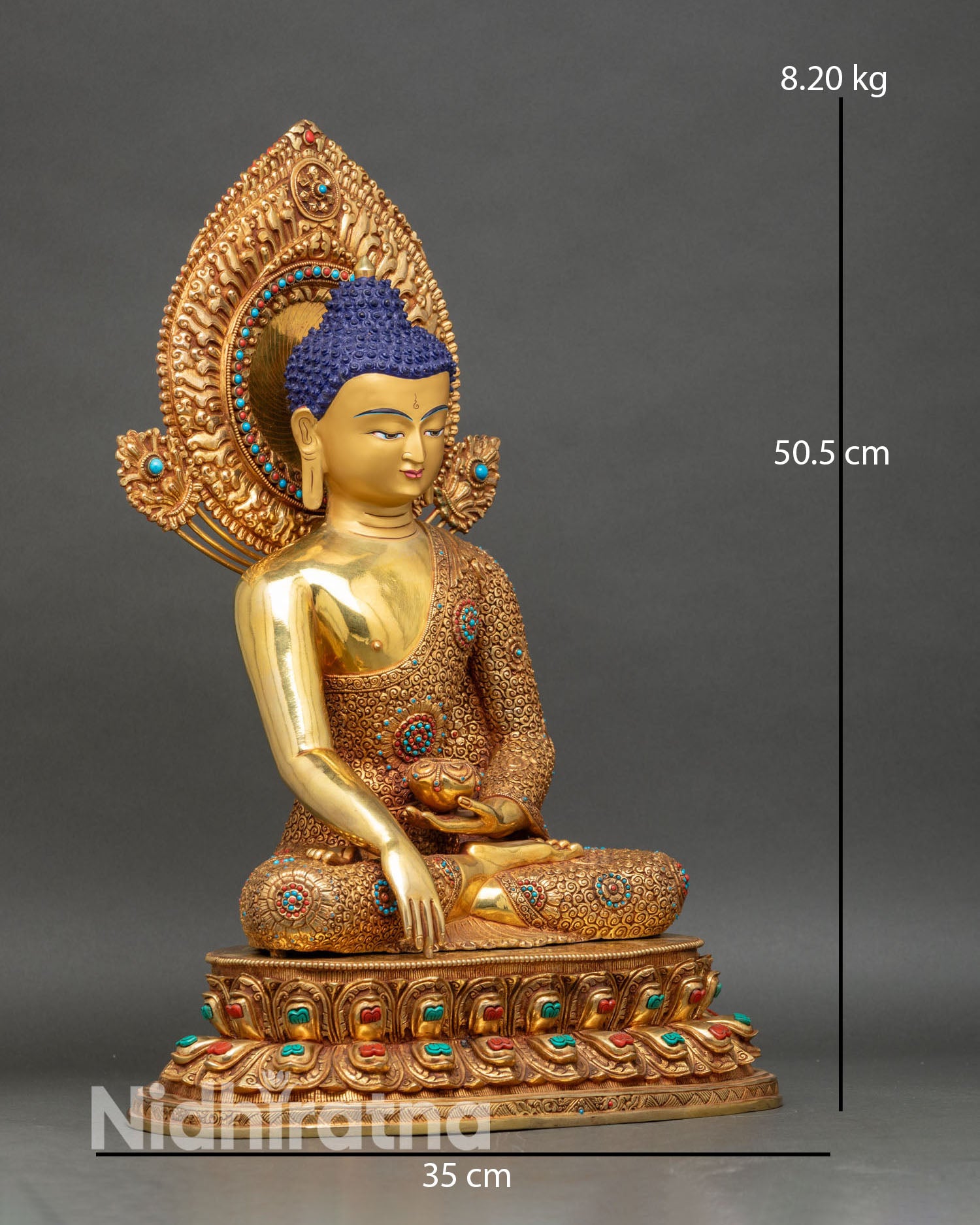 Right profile of Shakyamuni Buddha statue, handcrafted Nepalese spiritual artwork
