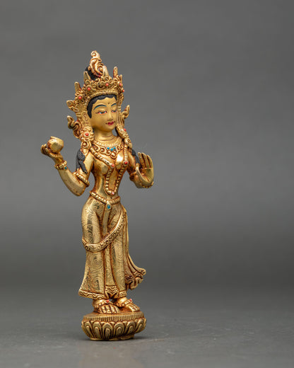 right-profile-yeshe-tsogyal-standing-dakini-copper-gold-traditional-craft