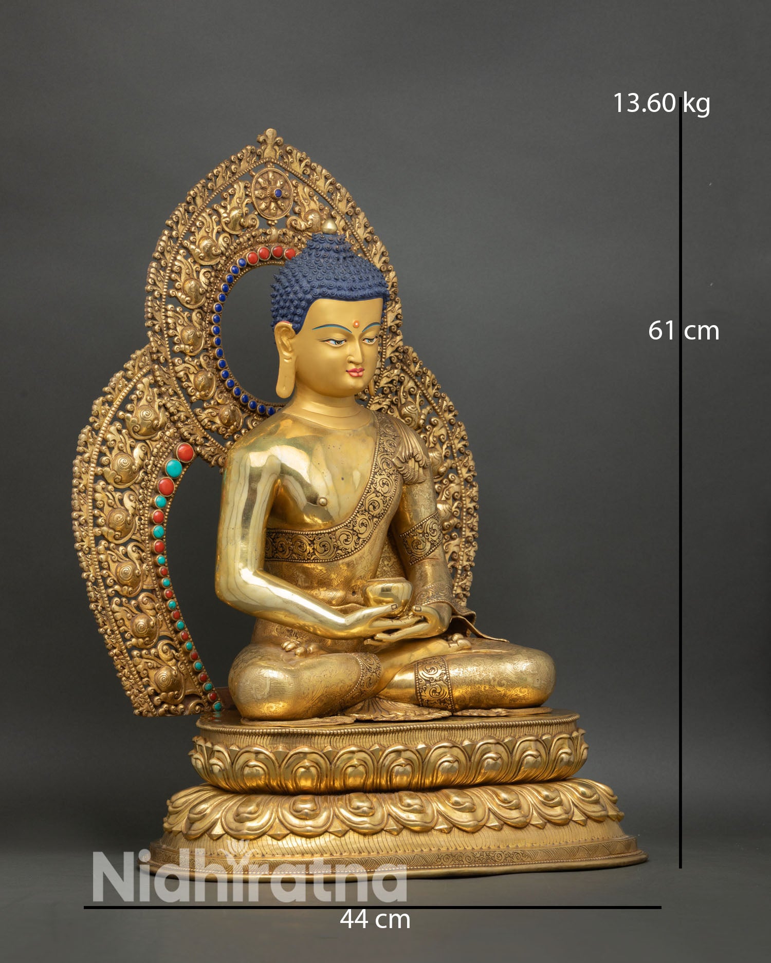 Right side Amitabha Buddha statue Himalayan copper gold lotus seat craftsmanship