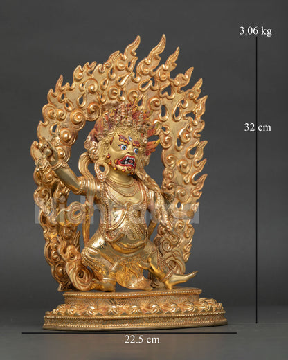 right-side profile of vajrapani buddhist protector statue with ornate decorations