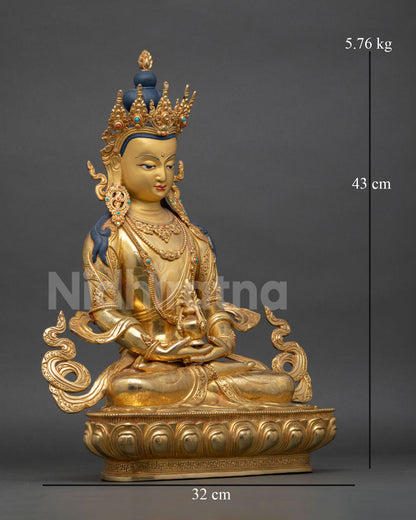 right side view amitayus statue lotus seat copper sculpture nepalese buddhist altar art