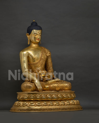 Right Side View of Gold Fire-Gilded Shakyamuni Buddha Statue, Nepal