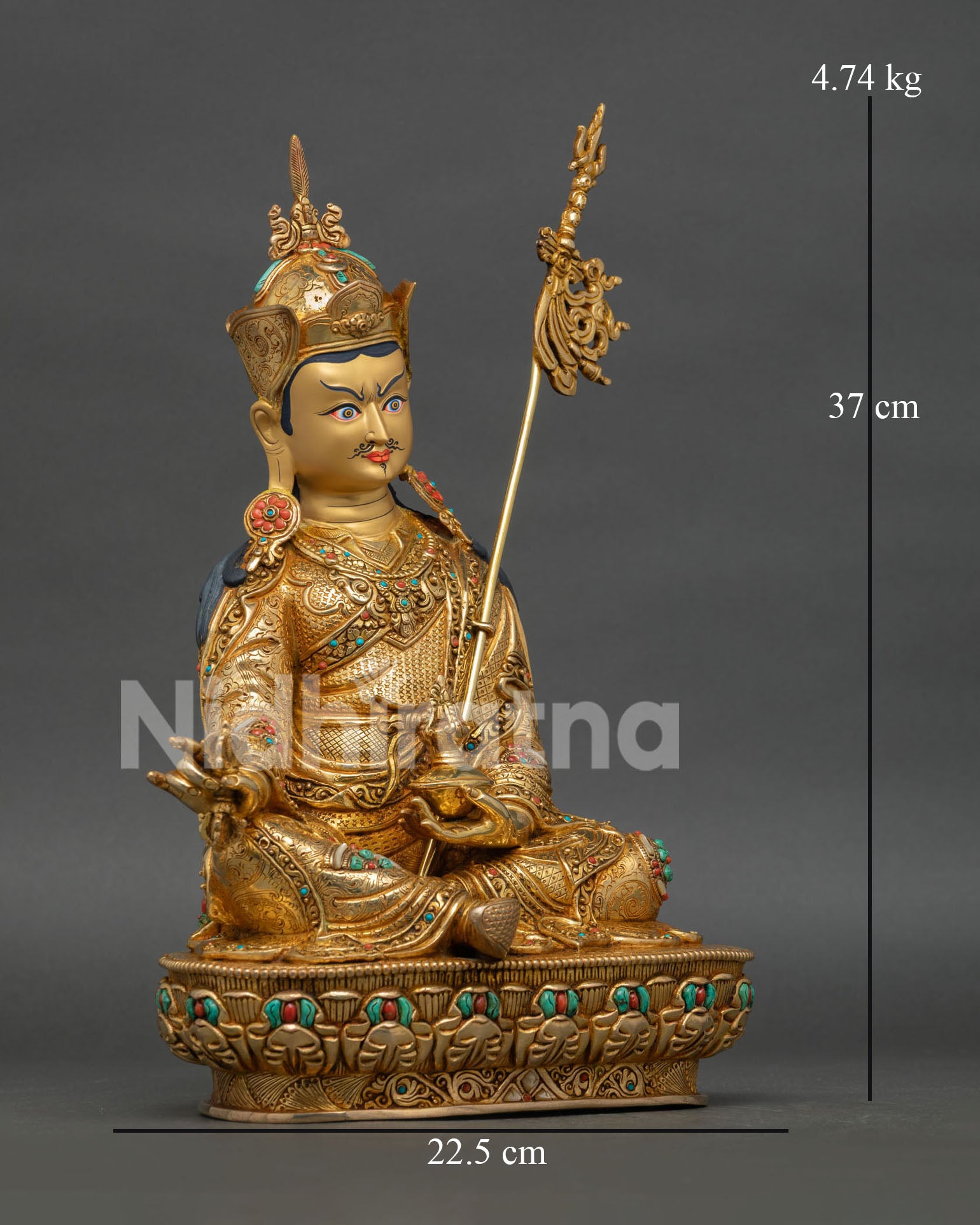 Right Side View Guru Rinpoche Statue Handcrafted Nepalese Art