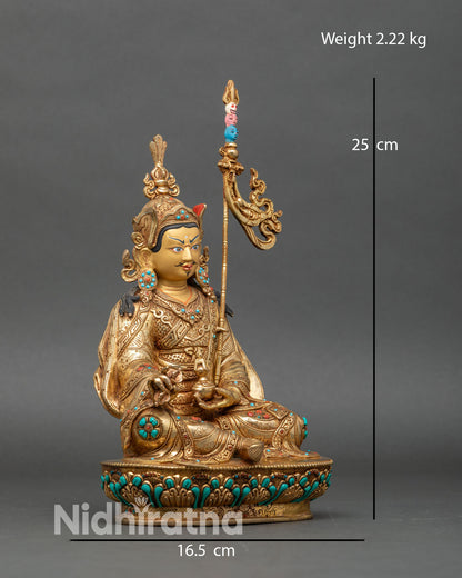 Right side view of Guru Rinpoche statue, handcrafted Nepalese Buddhist artwork