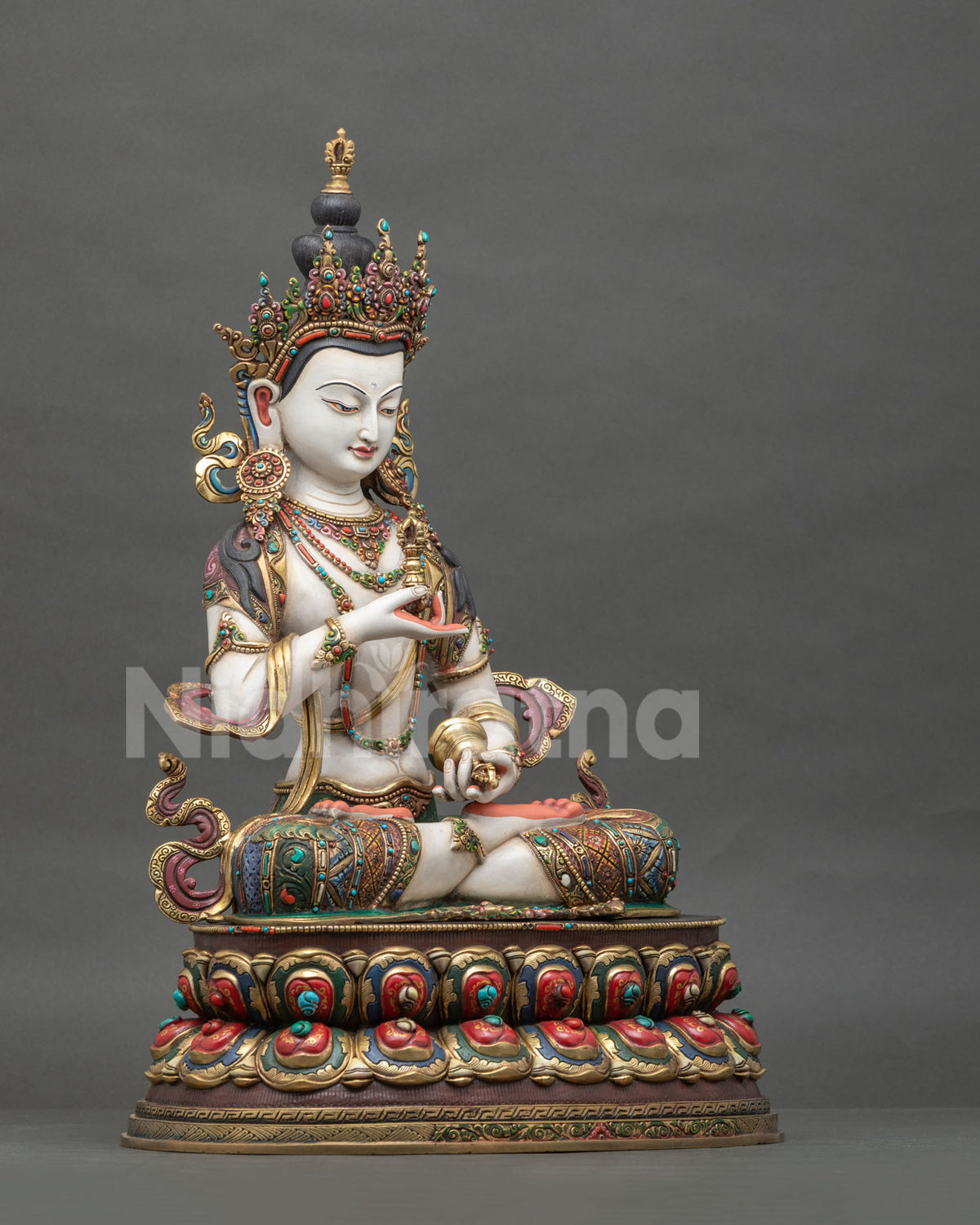 Right side view of handmade copper Vajrasattva Buddha Statue from Nepal