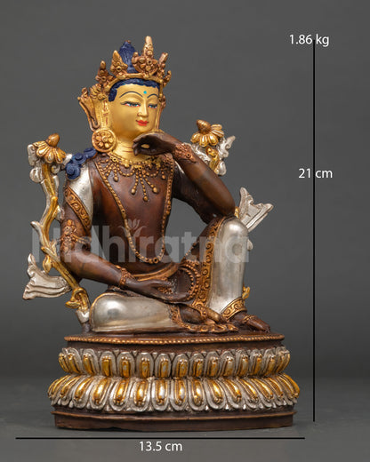 Right side view Lokeshvara statue showing full body posture lotus seat and oxidized copper finish