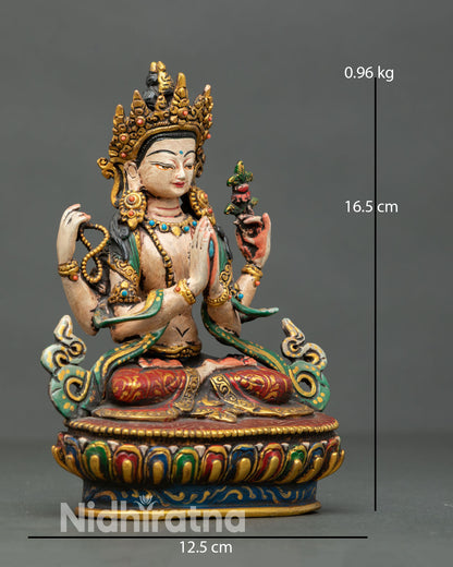 right side view mini chenrezig statue for desk shelf and travel meditation sacred buddhist decor