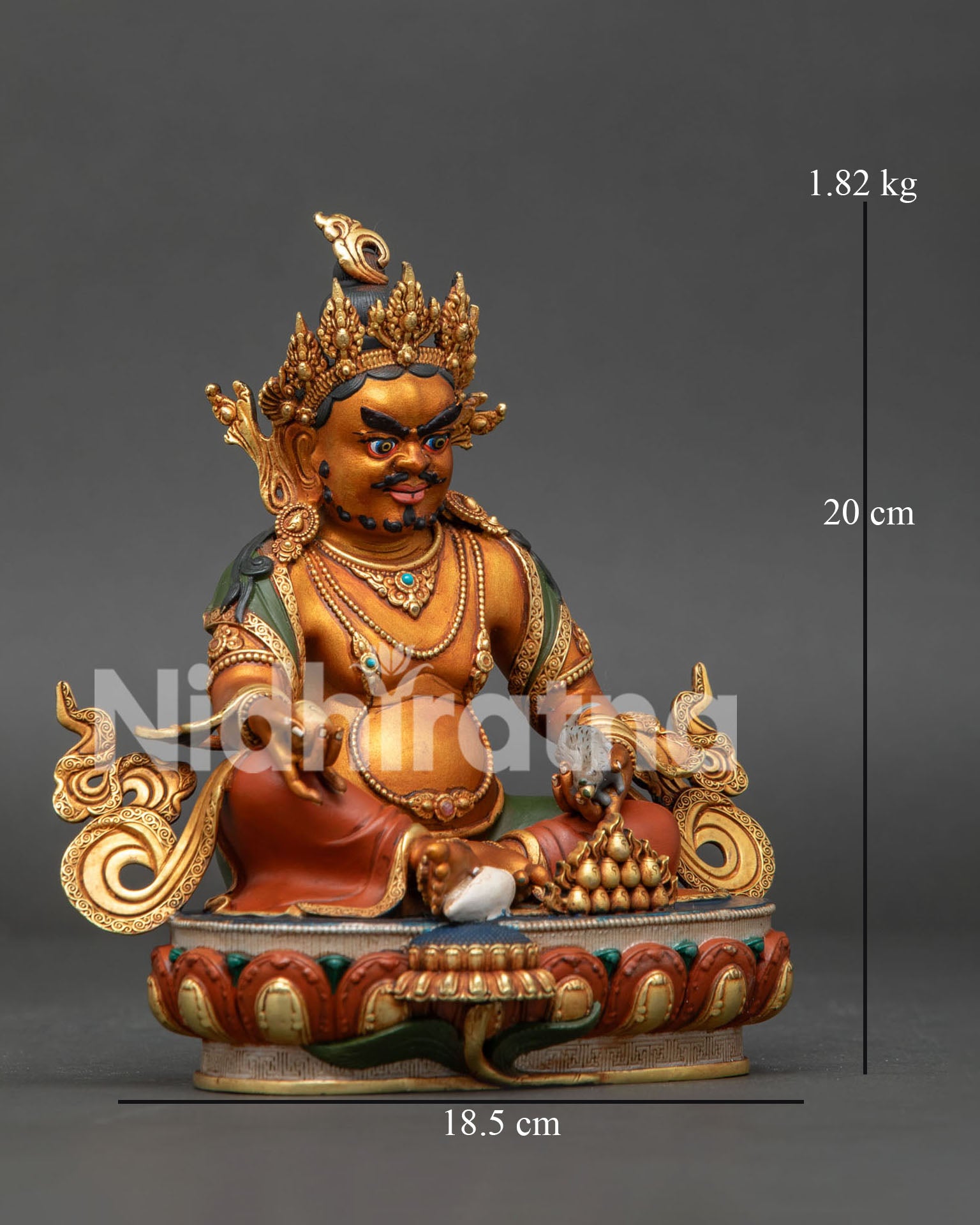 Right Side View of 24K Gold-Gilded Dzambhala Statue Handcrafted in Nepal