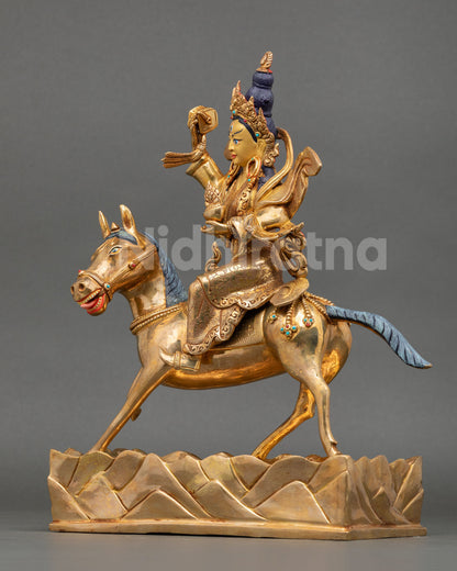 right side view of achi chokyi drolma horse statue, handcrafted nepalese buddhist art
