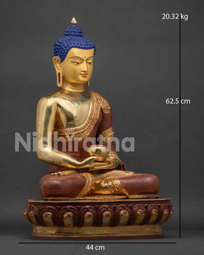Right side view of Amitabha Buddha Statue, gold-gilded copper sculpture