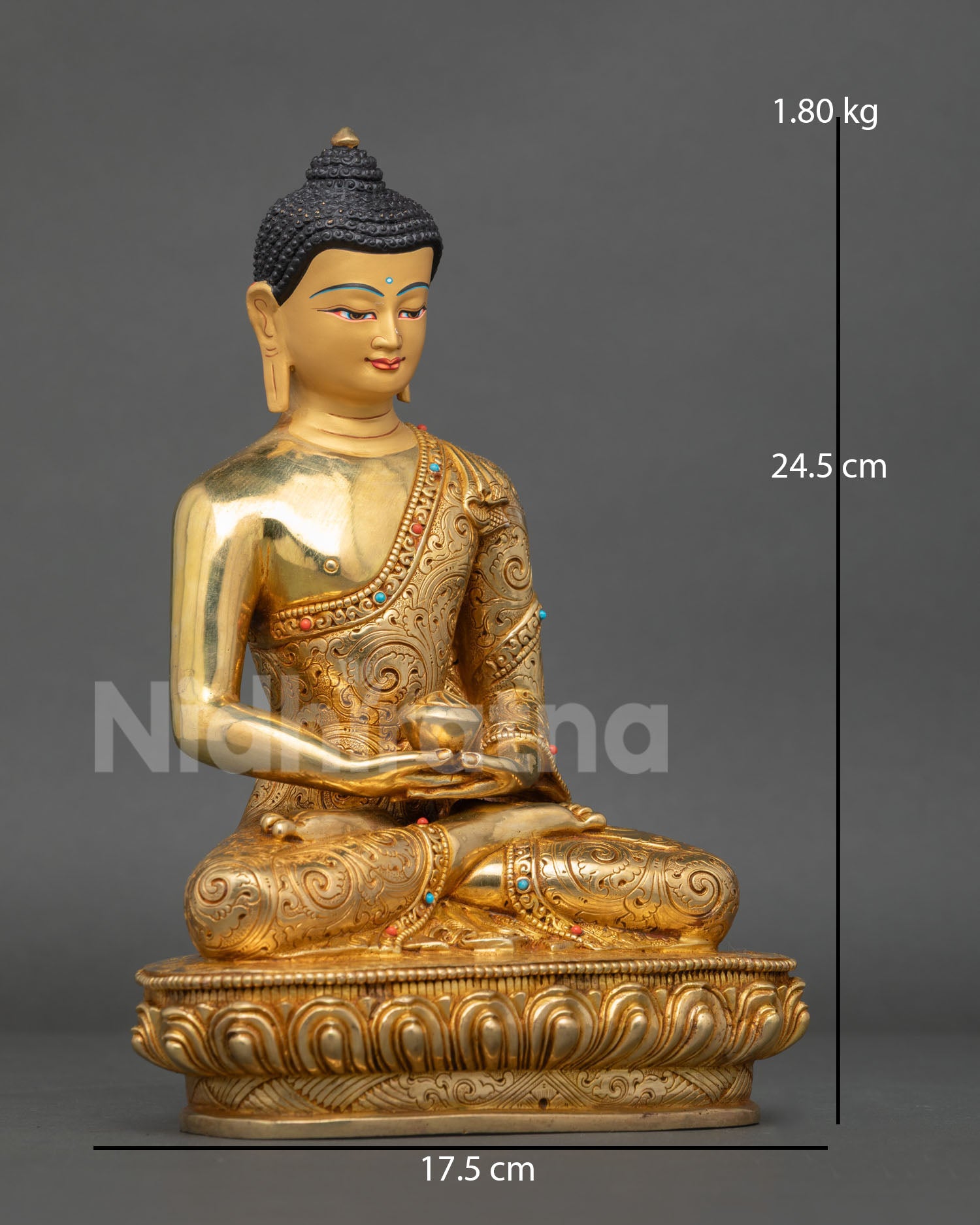 Right side view of Amitabha Buddha statue holding a begging bowl in Dhyana Mudra