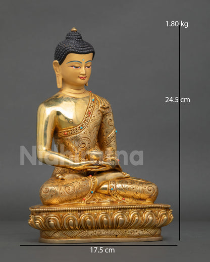 Right side view of Amitabha Buddha statue holding a begging bowl in Dhyana Mudra