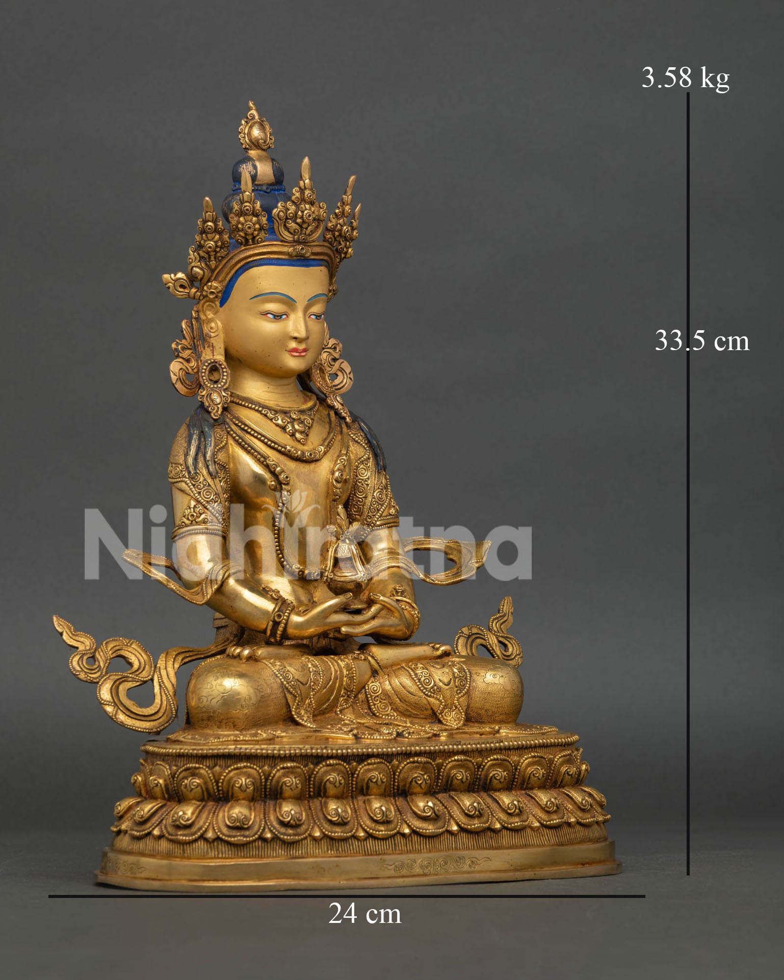 right side view of amitayus statue handcrafted by nepalese newari artisans